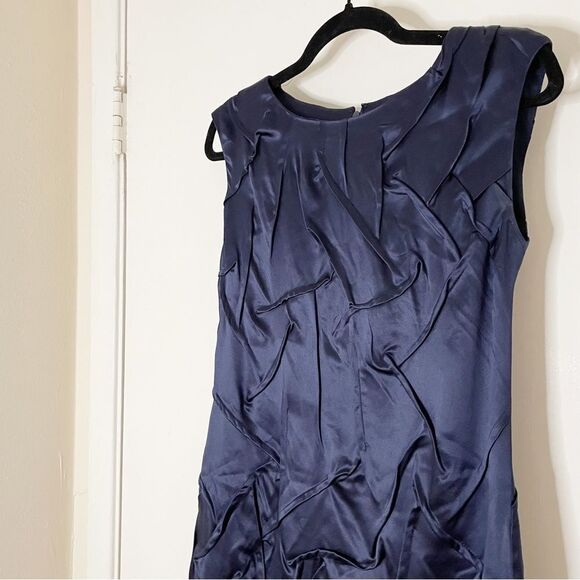 Vintage Y2K Alice + Olivia silk navy blue sleeveless textured cocktail dress XS - Picture 8 of 8